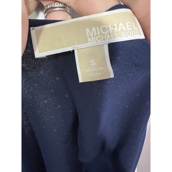 MICHAEL KORS DRESS BLUE WHITE POLKA DOTS LONG SLEEVES RUCHED TIMELESS PREPPY S - Picture 10 of 12